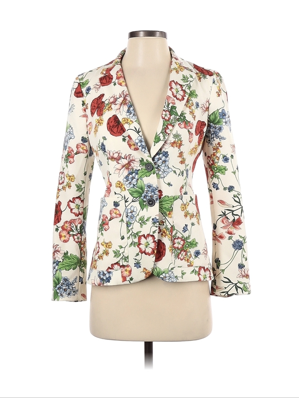 Zara Cream Floral Tailored Blazer with Multicolor Print